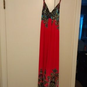 Spaghetti strap long dress with Paisley accent